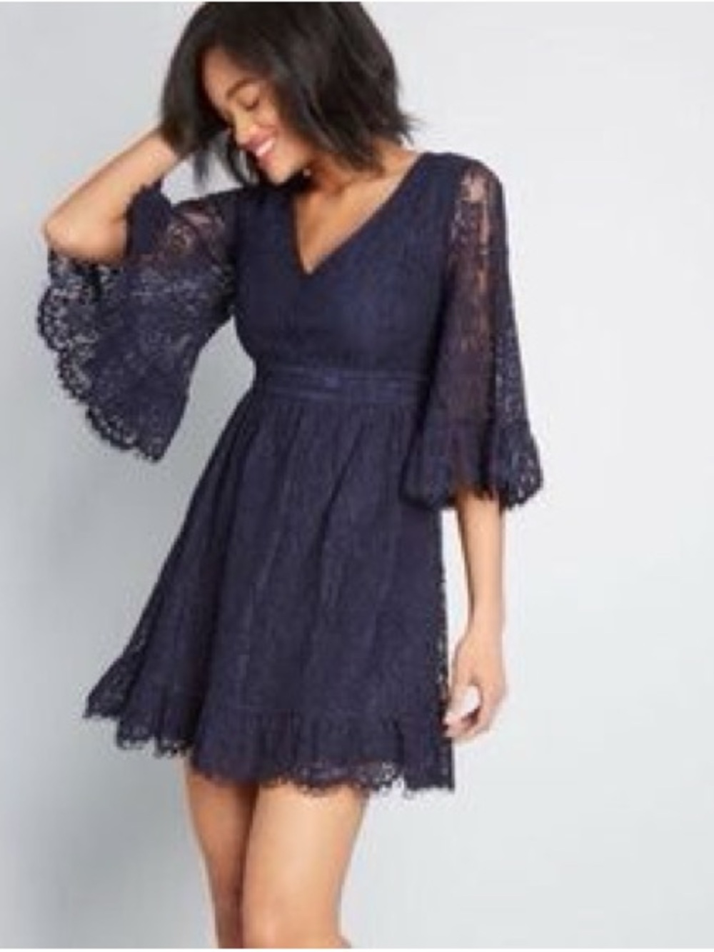 Modcloth Navy Lace Flare Sleeve Dress